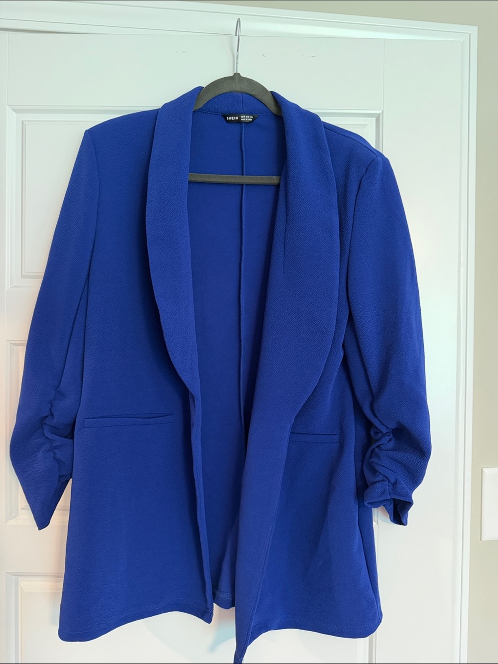 SHEIN Cobalt Blue Open-Front Shawl Collar Blazer